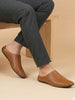 Men Tan Back Open Perforated Design Ethnic Party Wedding Mules Slip On Shoes