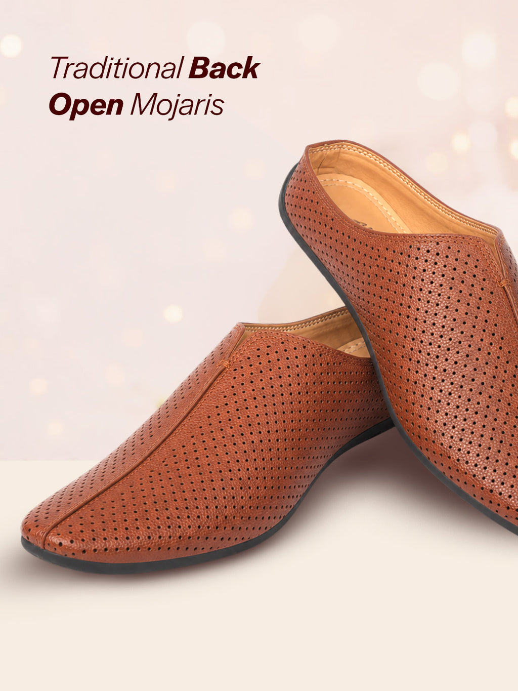 Shop Men Tan Back Open Perforated Design Ethnic Party Wedding Mules Slip On Shoes Online.