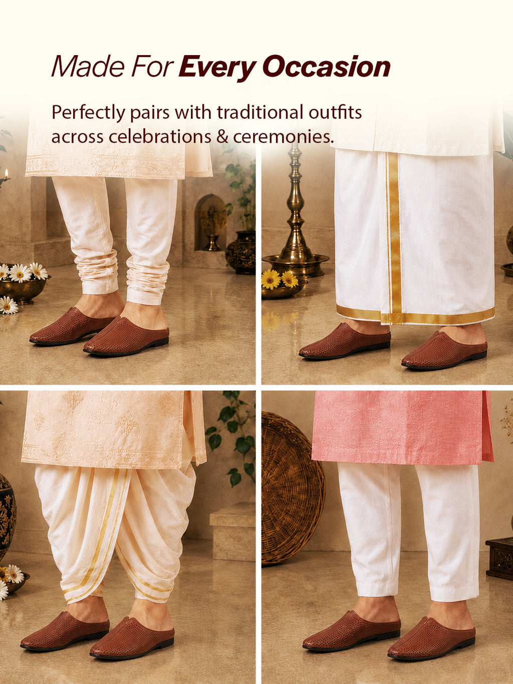 Shop Men Tan Back Open Perforated Design Ethnic Party Wedding Mules Slip On Shoes Online.
