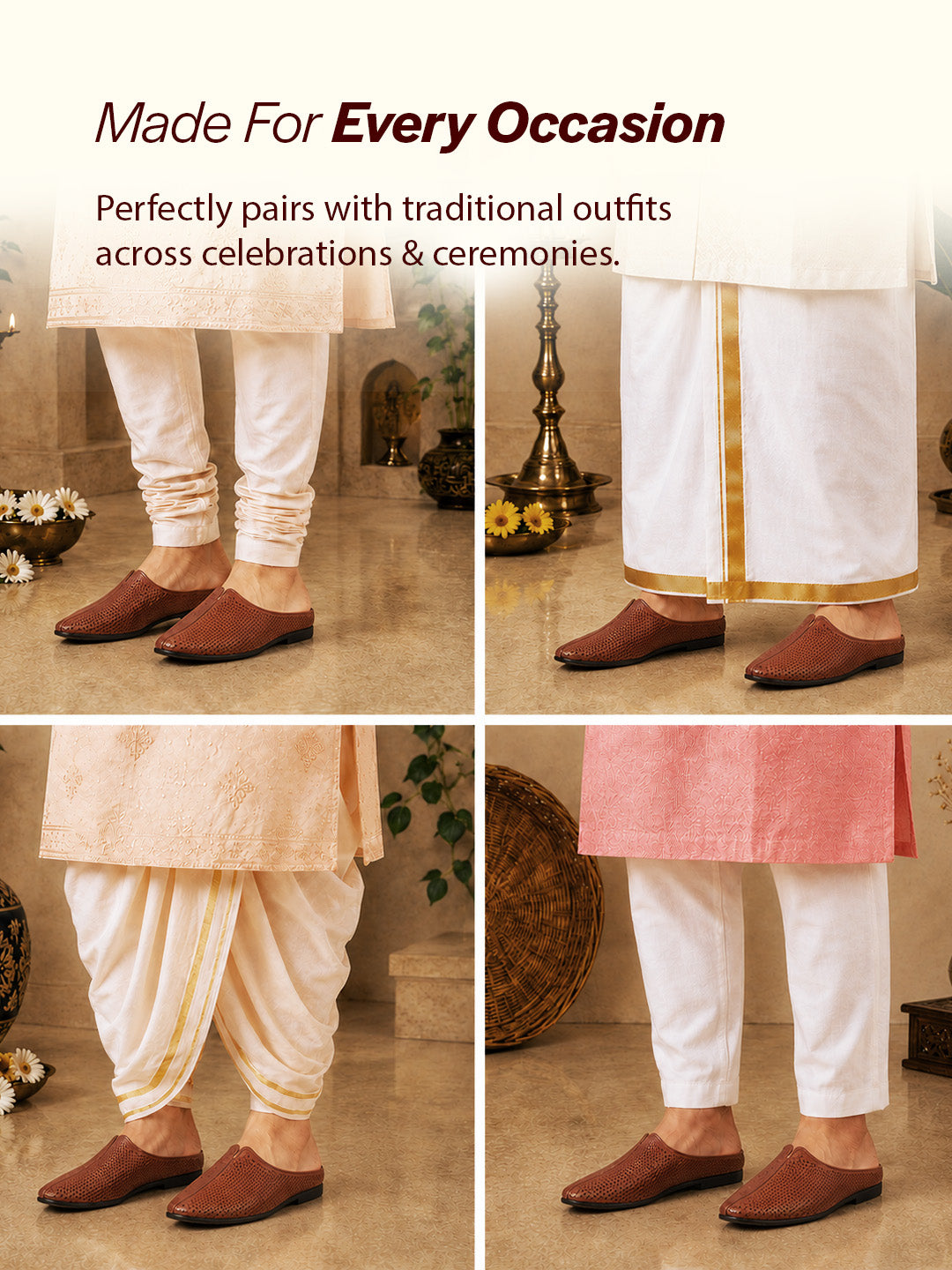 Shop Men Tan Back Open Perforated Design Ethnic Party Wedding Mules Slip On Shoes Online.