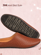 Shop Men Tan Back Open Perforated Design Ethnic Party Wedding Mules Slip On Shoes Online.