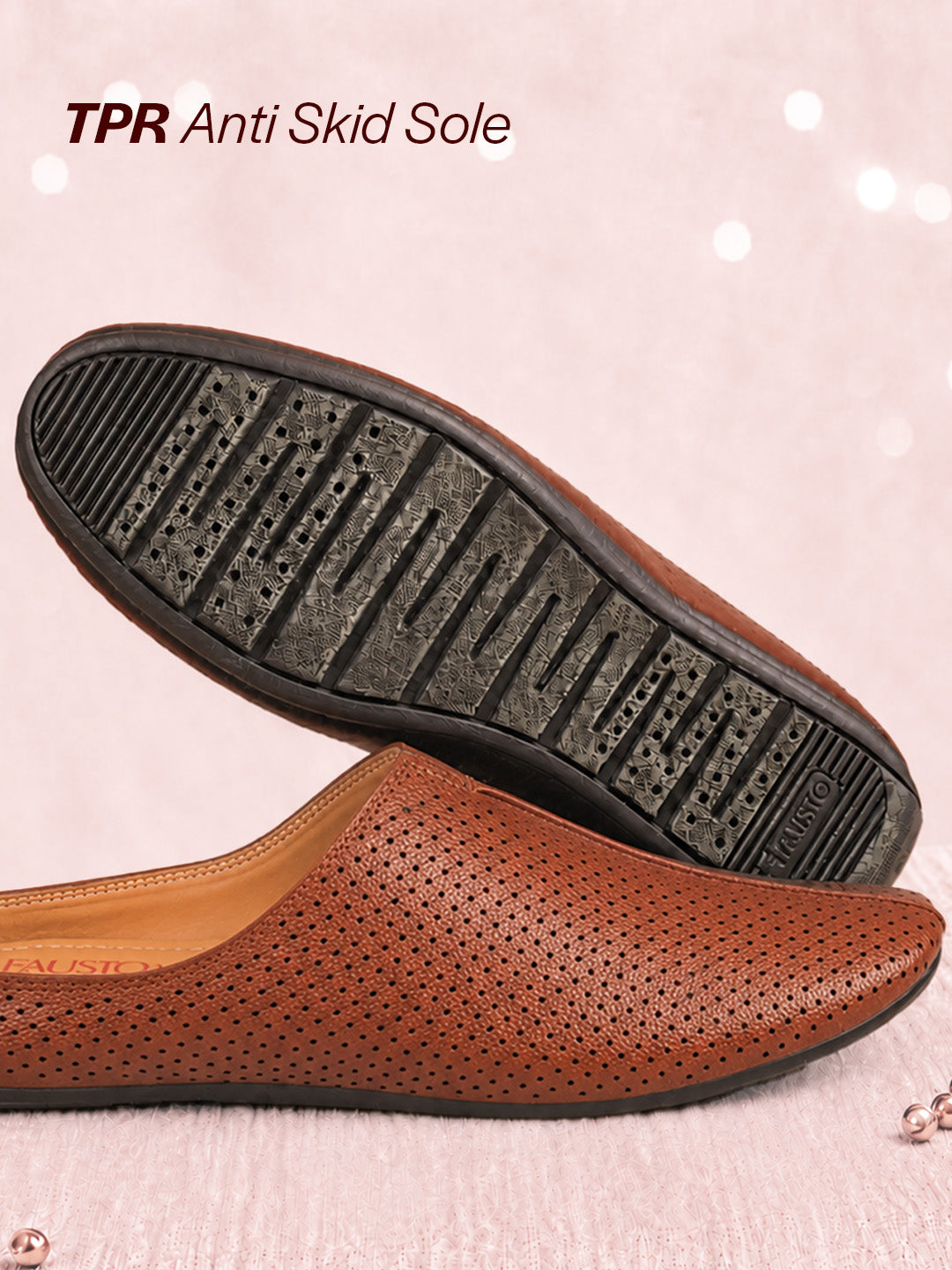 Shop Men Tan Back Open Perforated Design Ethnic Party Wedding Mules Slip On Shoes Online.