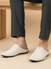 Men White Back Open Perforated Design Ethnic Party Wedding Mules Slip On Shoes