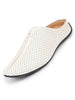 Men White Back Open Perforated Design Ethnic Party Wedding Mules Slip On Shoes