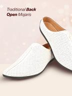 Shop Men White Back Open Perforated Design Ethnic Party Wedding Mules Slip On Shoes Online.