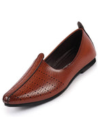 Shop Men Brown Laser Cut Design Broad Feet Ethnic Slip On Wedding Juttis and Mojaris Online.
