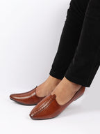 Shop Men Brown Laser Cut Design Broad Feet Ethnic Slip On Wedding Juttis and Mojaris Online.