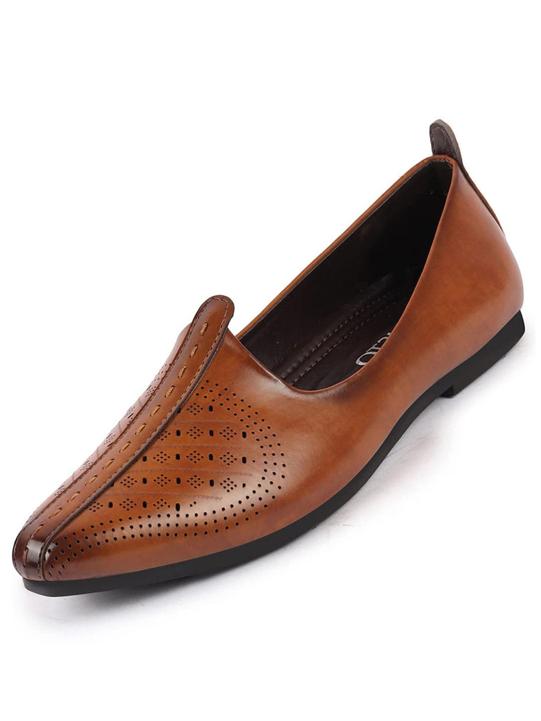 Shop Men Tan Laser Cut Design Ethnic Slip On Wedding Juttis and Mojaris Online.