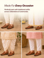 Shop Men Tan Laser Cut Design Ethnic Slip On Wedding Juttis and Mojaris Online.