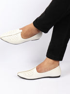 Shop Men White Laser Cut Design Ethnic Slip On Wedding Juttis and Mojaris Online.