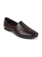 Shop Men Brown Laser Cut Design Ethnic Slip On Party Juttis and Mojaris Online.