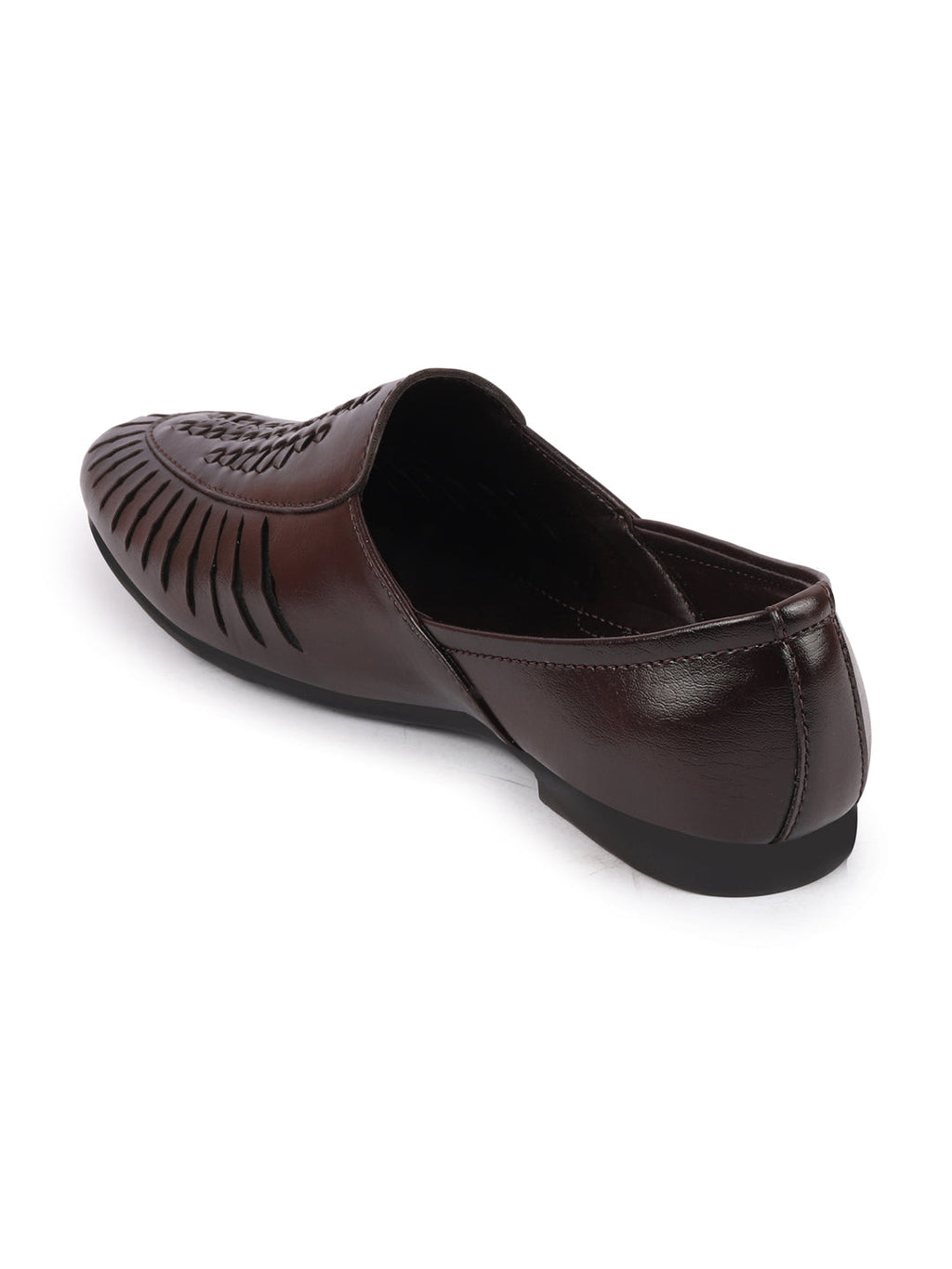 Shop Men Brown Laser Cut Design Ethnic Slip On Party Juttis and Mojaris Online.