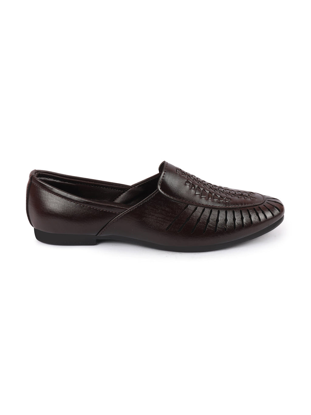 Shop Men Brown Laser Cut Design Ethnic Slip On Party Juttis and Mojaris Online.
