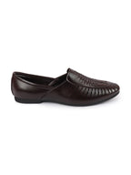 Shop Men Brown Laser Cut Design Ethnic Slip On Party Juttis and Mojaris Online.