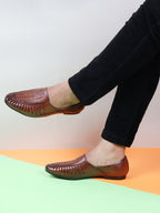 Shop Men Tan Laser Cut Design Ethnic Slip On Party Juttis and Mojaris Online.