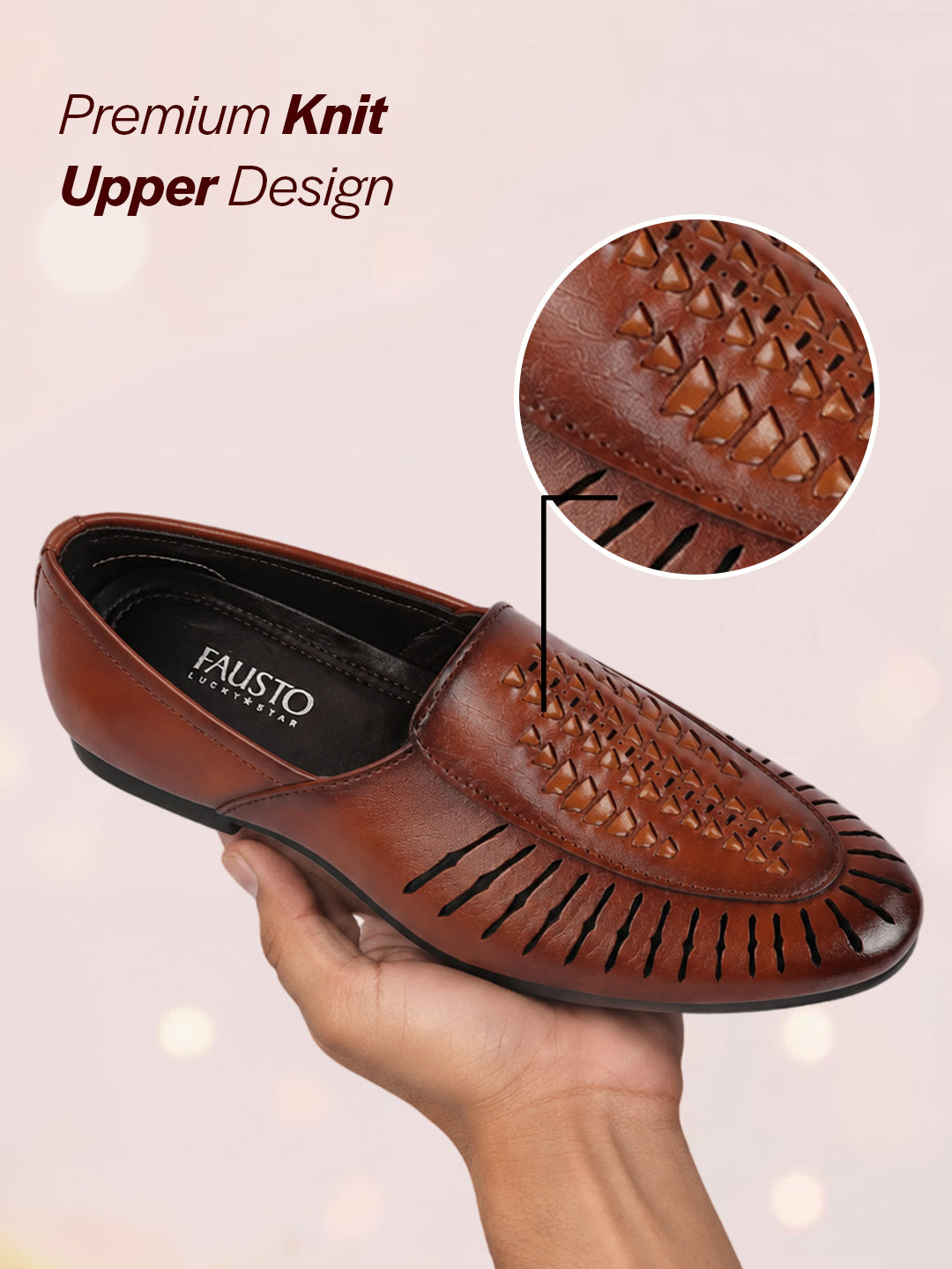 Shop Men Tan Laser Cut Design Ethnic Slip On Party Juttis and Mojaris Online.