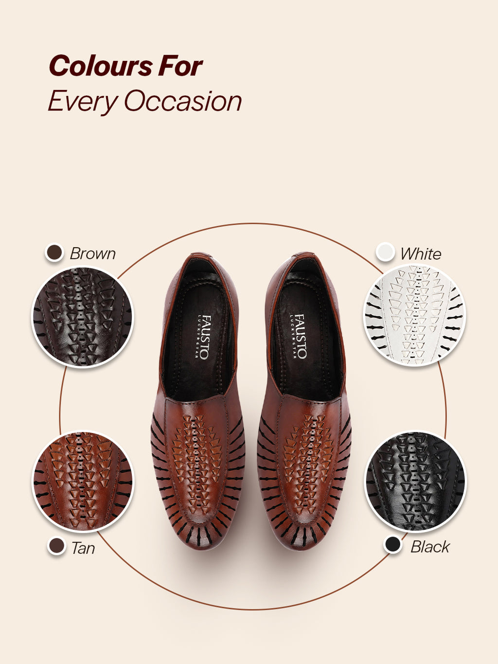 Shop Men Tan Laser Cut Design Ethnic Slip On Party Juttis and Mojaris Online.