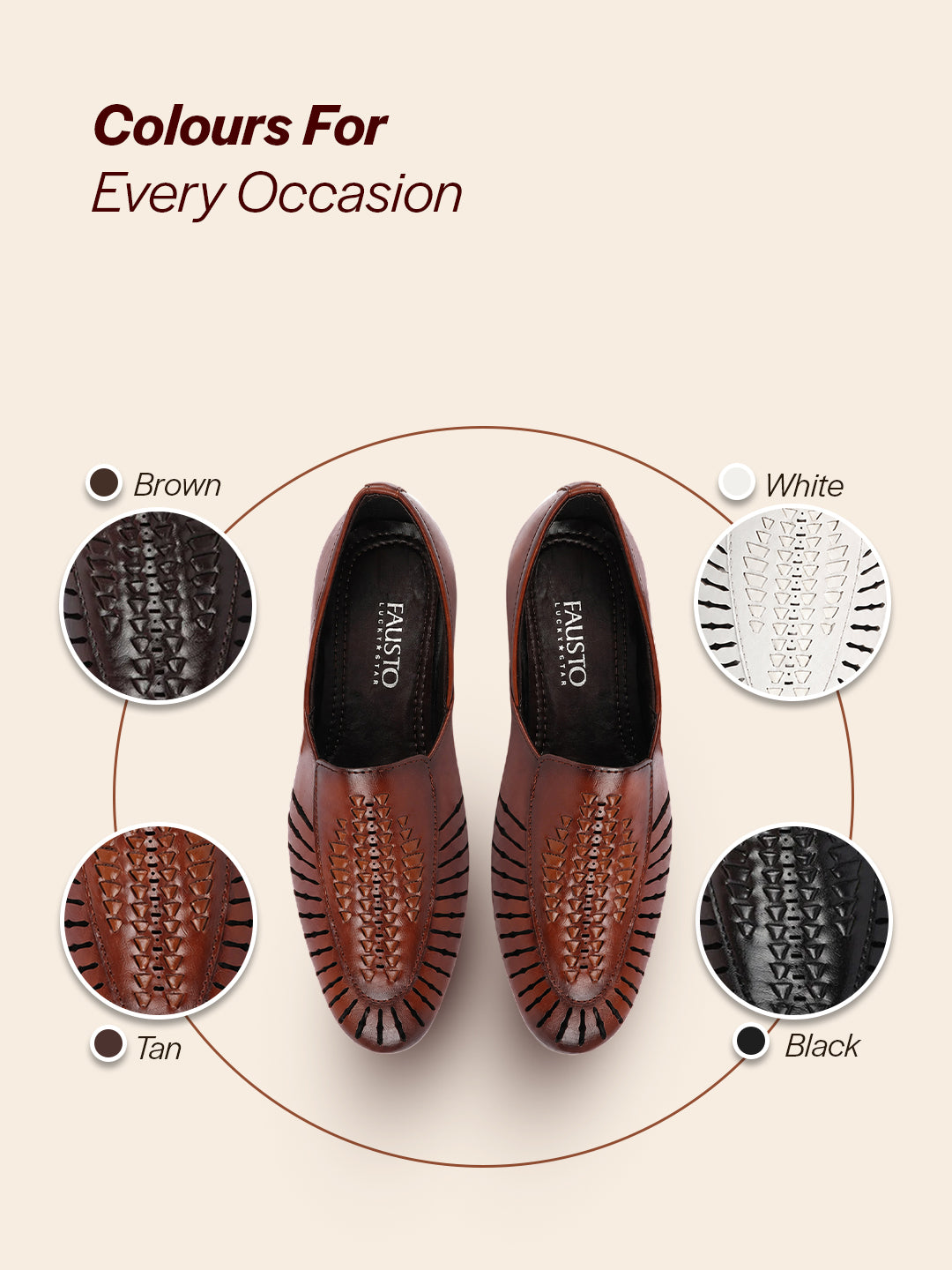 Shop Men Tan Laser Cut Design Ethnic Slip On Party Juttis and Mojaris Online.