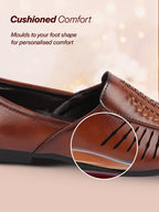 Shop Men Tan Laser Cut Design Ethnic Slip On Party Juttis and Mojaris Online.