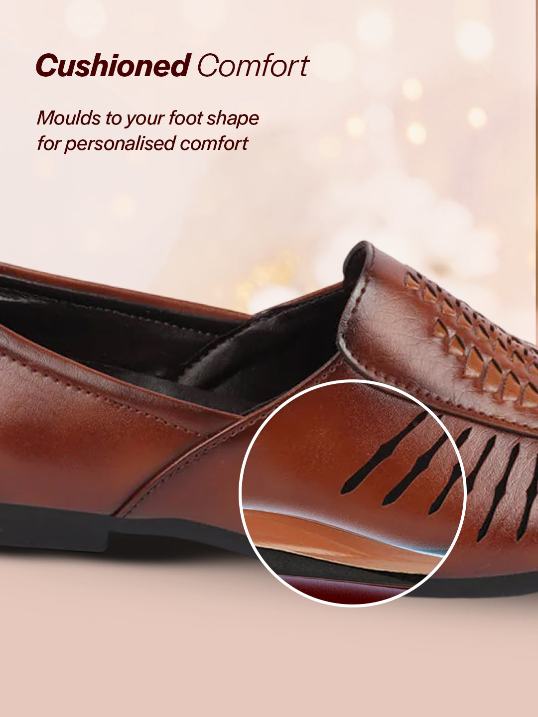Shop Men Tan Laser Cut Design Ethnic Slip On Party Juttis and Mojaris Online.