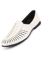 Shop Men White Laser Cut Design Ethnic Slip On Party Juttis and Mojaris Online.