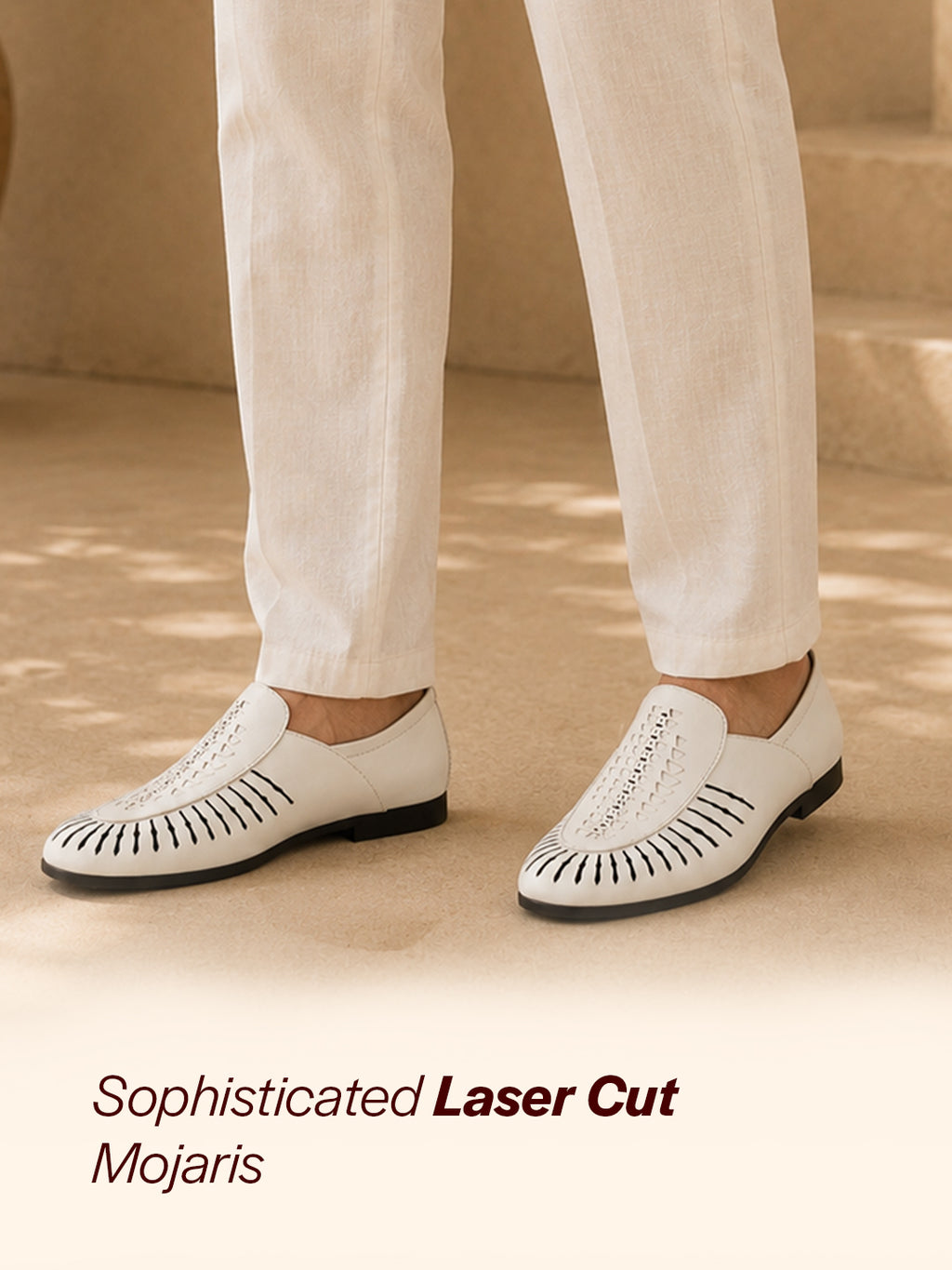 Shop Men White Laser Cut Design Ethnic Slip On Party Juttis and Mojaris Online.