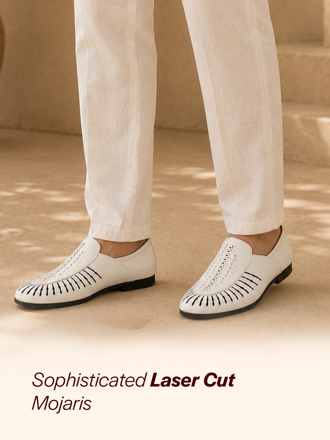 Shop Men White Laser Cut Design Ethnic Slip On Party Juttis and Mojaris Online.