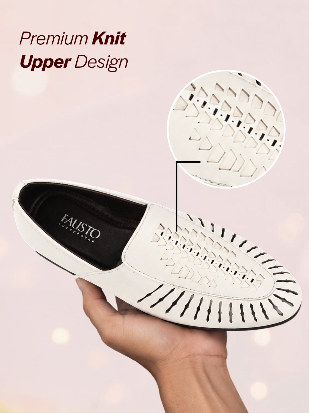 Shop Men White Laser Cut Design Ethnic Slip On Party Juttis and Mojaris Online.