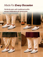 Shop Men White Laser Cut Design Ethnic Slip On Party Juttis and Mojaris Online.