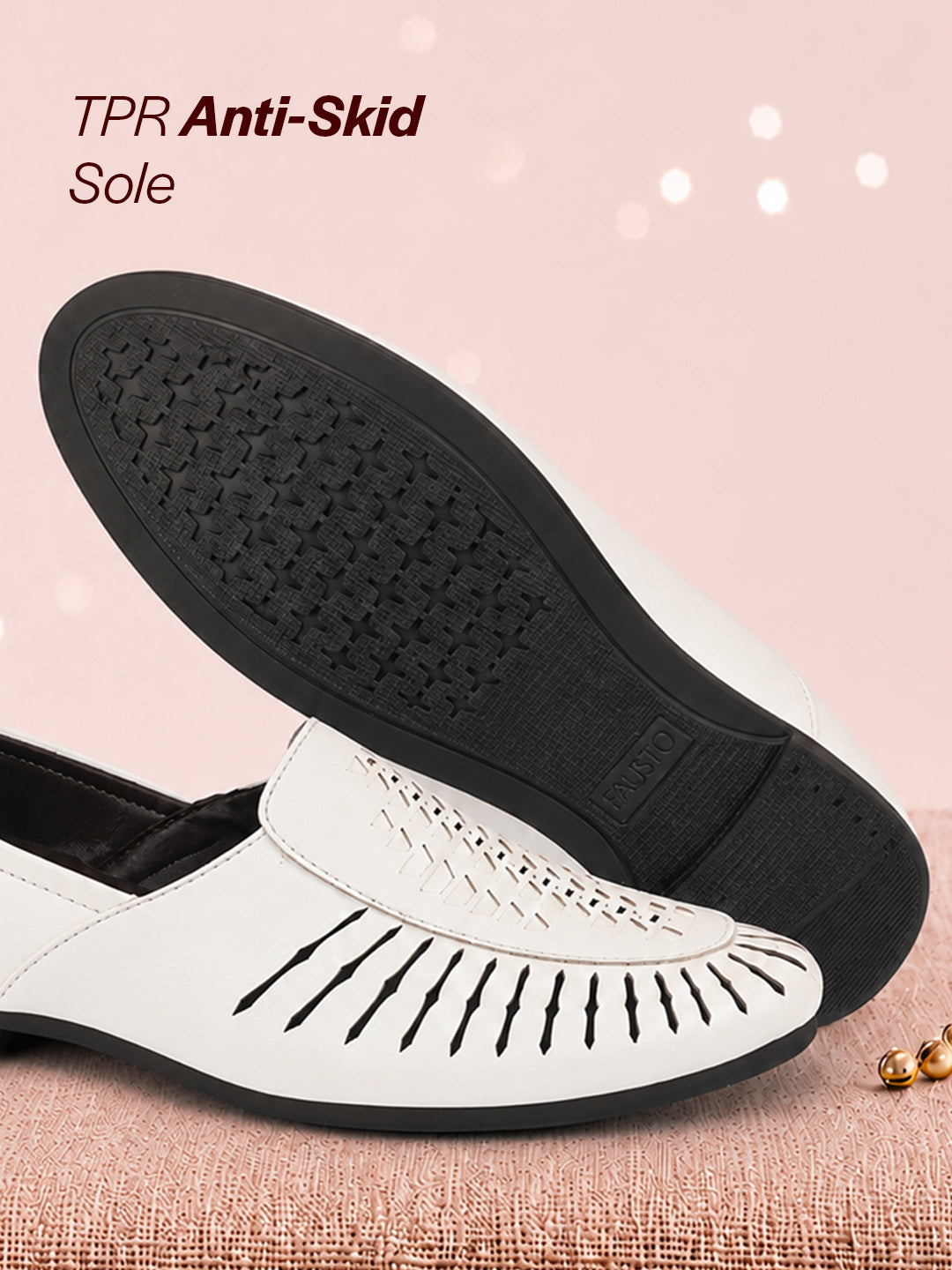 Shop Men White Laser Cut Design Ethnic Slip On Party Juttis and Mojaris Online.
