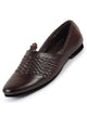 Men Brown Laser Cut Knitted Design Ethnic Wedding Broad Feet Slip On Juttis and Mojaris