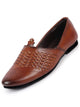 Men Tan Laser Cut Knitted Design Ethnic Wedding Broad Feet Slip On Juttis and Mojaris