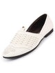 Men White Laser Cut Knitted Design Ethnic Wedding Broad Feet Slip On Juttis and Mojaris