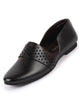 Men Black Laser Cut Design Side Open Broad Feet Ethnic Party Slip On Shoes
