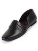 Men Black Laser Cut Design Side Open Broad Feet Ethnic Party Slip On Shoes