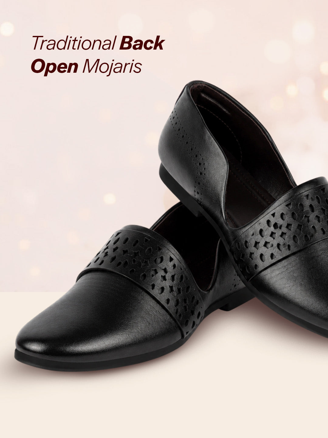 Shop Men Black Laser Cut Design Side Open Broad Feet Ethnic Party Slip On Shoes Online.