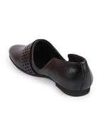 Men Black Laser Cut Design Side Open Broad Feet Ethnic Party Slip On Juttis and Mojaris