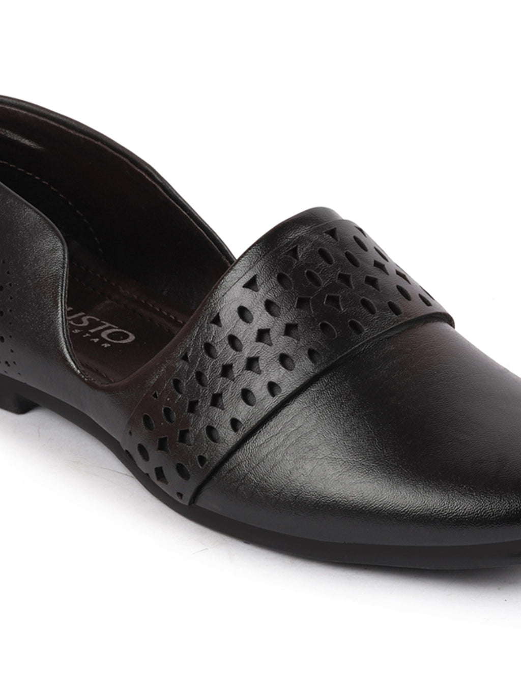 Men Black Laser Cut Design Side Open Broad Feet Ethnic Party Slip On Juttis and Mojaris