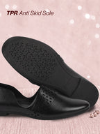 Shop Men Black Laser Cut Design Side Open Broad Feet Ethnic Party Slip On Shoes Online.