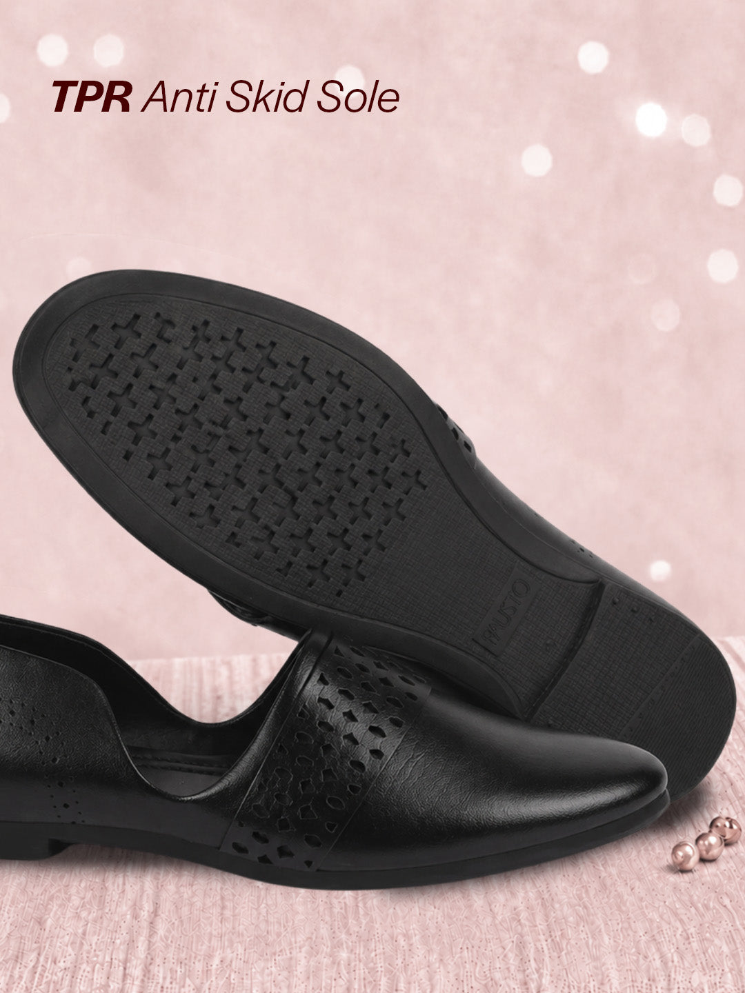 Shop Men Black Laser Cut Design Side Open Broad Feet Ethnic Party Slip On Shoes Online.