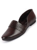 Men Brown Laser Cut Design Side Open Broad Feet Ethnic Party Slip On Shoes