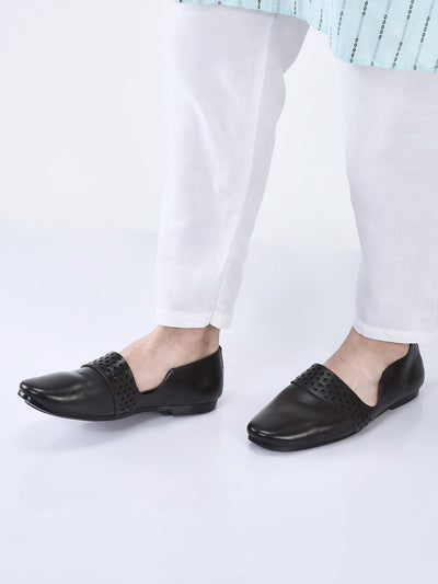 men brown laser cut design side open broad feet ethnic party slip on shoes