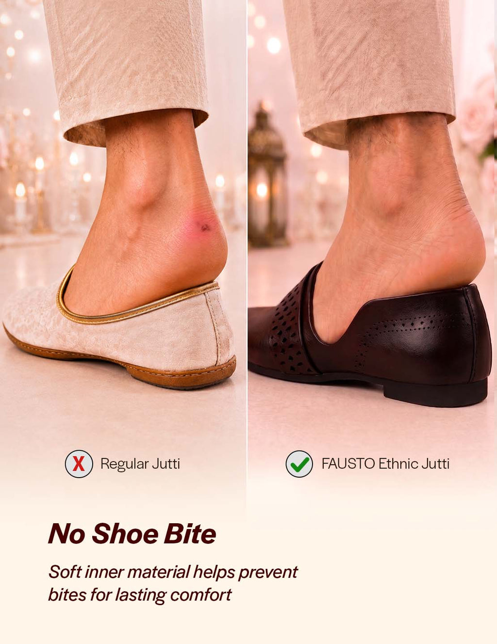 men brown laser cut design side open broad feet ethnic party slip on shoes