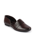Men Brown Laser Cut Design Side Open Broad Feet Ethnic Party Slip On Juttis and Mojaris