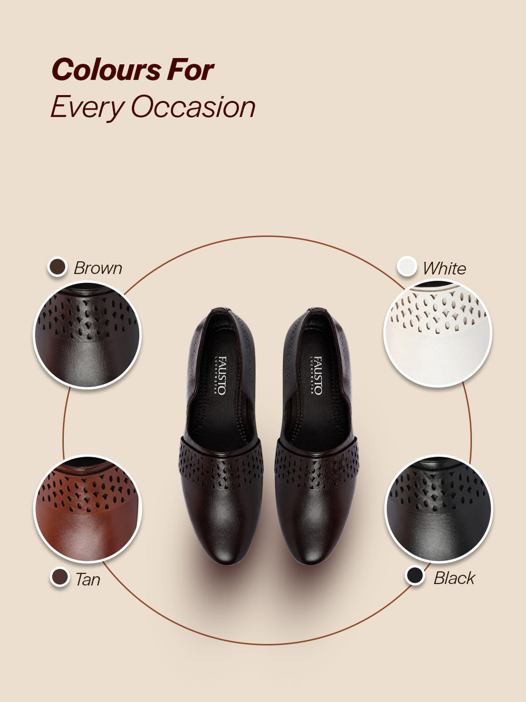 men brown laser cut design side open broad feet ethnic party slip on shoes