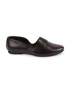 Men Brown Laser Cut Design Side Open Broad Feet Ethnic Party Slip On Juttis and Mojaris