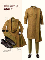 men brown laser cut design side open broad feet ethnic party slip on shoes
