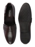 Men Brown Laser Cut Design Side Open Broad Feet Ethnic Party Slip On Juttis and Mojaris