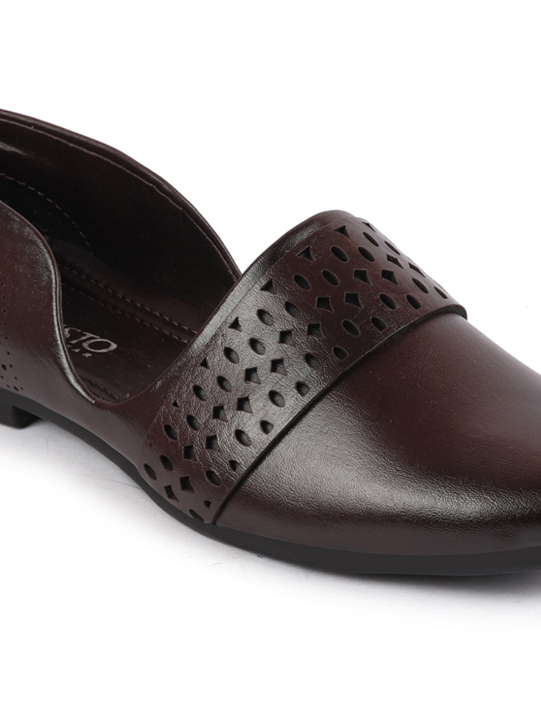 Men Brown Laser Cut Design Side Open Broad Feet Ethnic Party Slip On Juttis and Mojaris