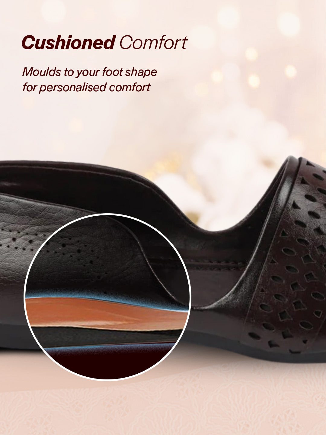 men brown laser cut design side open broad feet ethnic party slip on shoes